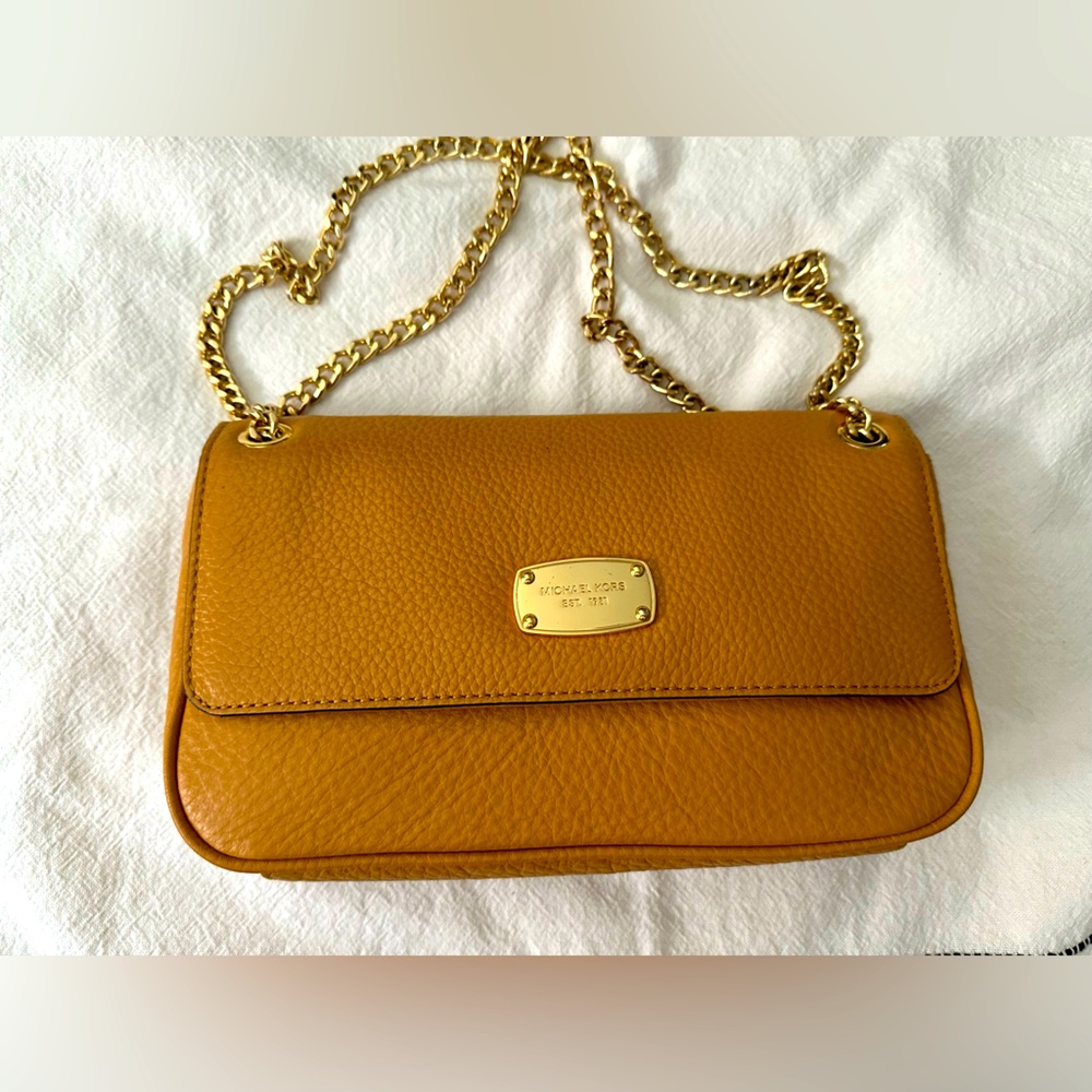 Michael Kors Beige and Gold Jet Set Chain Flap bag.